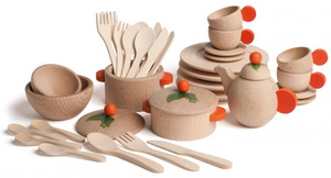 Drewniany Zestaw akcesoriów do gotowania i spożywania posiłków dla dzieci Erzi