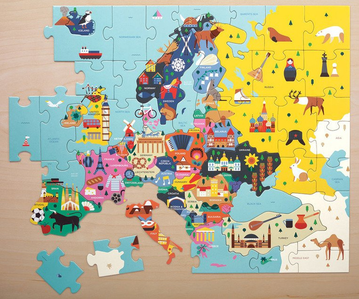 Puzzle Mapa Europy z elementami w kształcie państw 70 el Mudpuppy