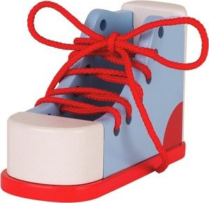 Sznurowanie drewnianego buta Goki