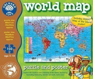 Puzzle dla dzieci XL. Mapa świata, 150 el., Orchard Toys