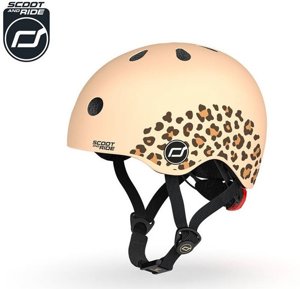 SCOOTANDRIDE Dziecięcy kask XXS-S 1-5 lat światło LED magnetyczne zapięcie Leopard