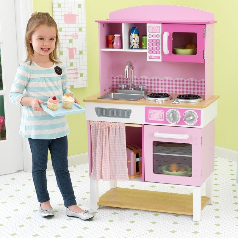 Kuchnia dla dzieci, drewniana. Różowa krateczka, KidKraft ...