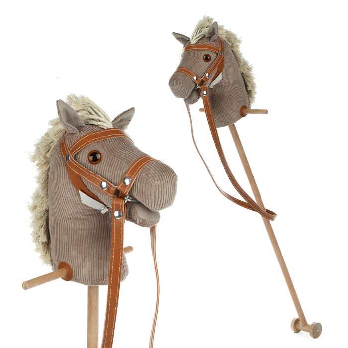 Brązowy koń na kiju z kółeczkami pluszowy Hobby Horse Mumbee