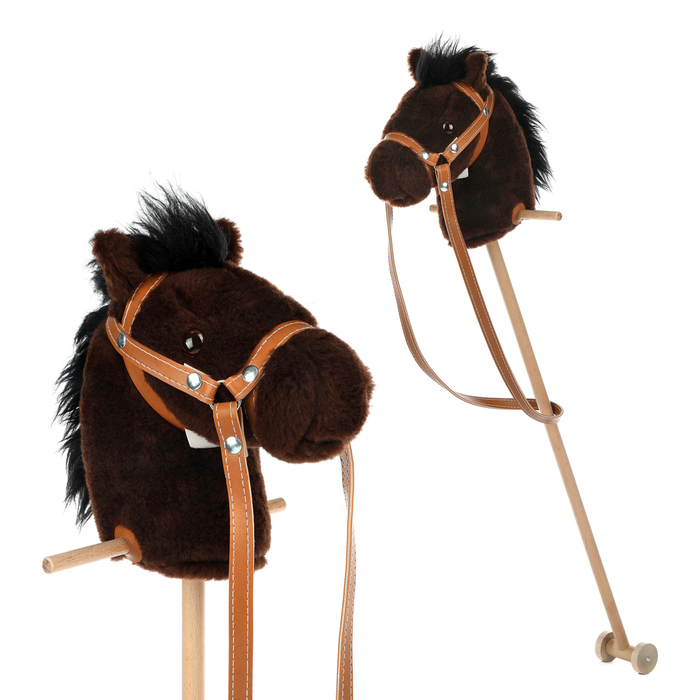 Brązowy koń na kiju z kółeczkami pluszowy Hobby Horse Mumbee