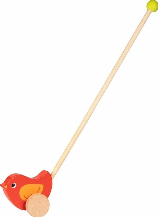 Drewniana zabawka do pchania na kijku Czerwony ptak Goki