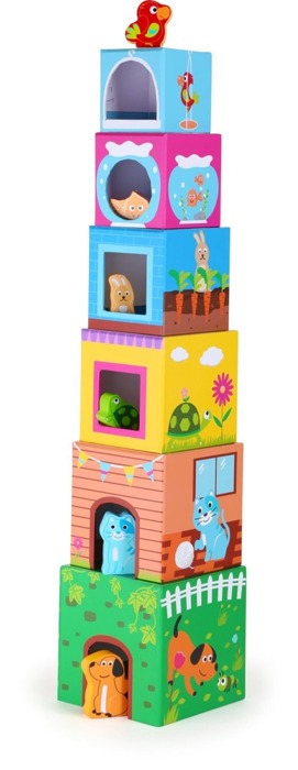 Kolorowa wieża z pudełek z figurkami Zwierzęta Small Foot