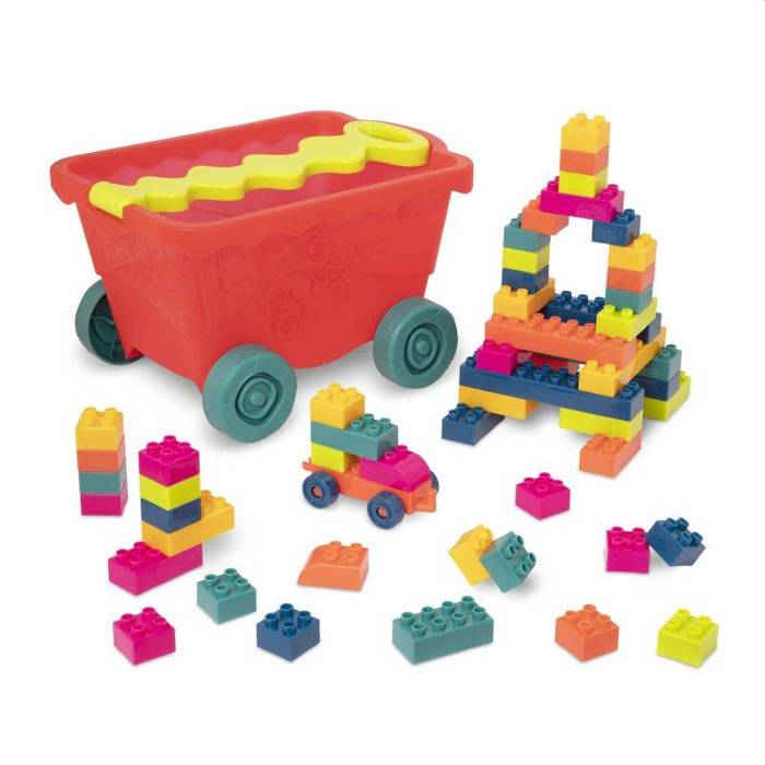 Wózek z rączką wypełniony klockami Little BlocWagon B.Toys