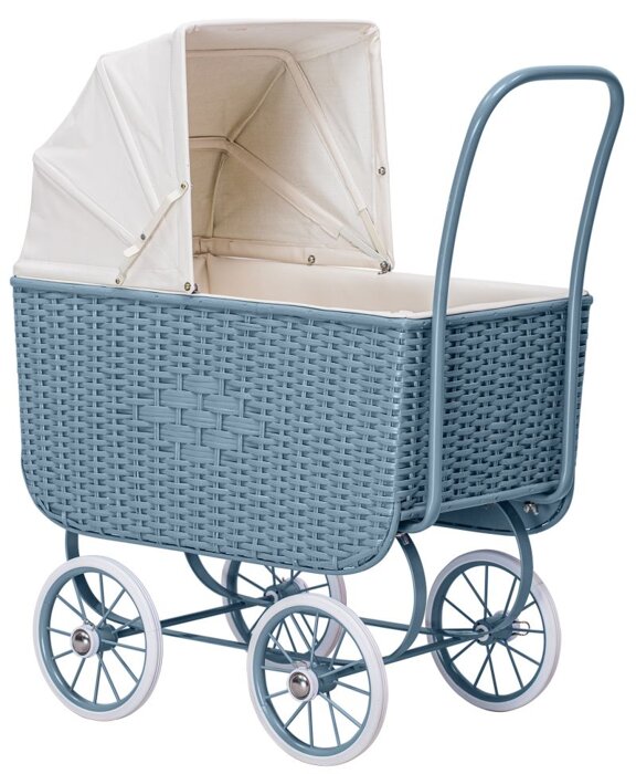 Wózek zabawkowy Doll Pram Retro Rattan Blue Astrup